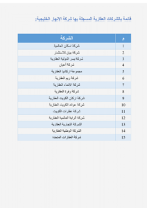 قائمة الشركات العقارية